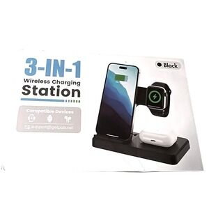 NWT 3 in 1 Wireless Charging Station for iPhone Apple Watch AirPods Black‎